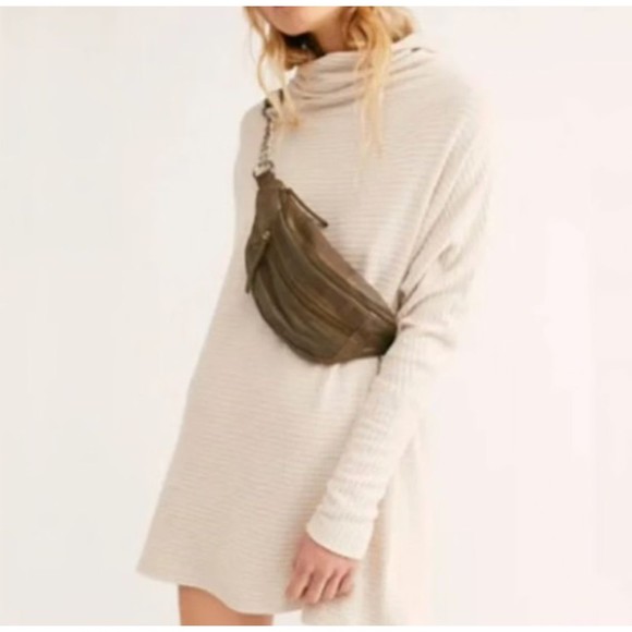 FREE PEOPLE WE THE FREE Kitty Slouchy Tunic/Dress‎ Funnel Neck Waffle Knit XS - Picture 1 of 8